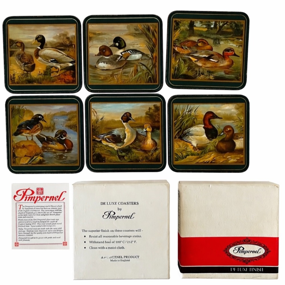 Vintage Pimpernel “Wild Ducks” De Luxe Cork-Backed Coasters Set of 6 w/ Box